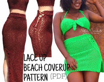 Couverture de plage au crochet. Jupe en maille. Longueurs maxi et mini