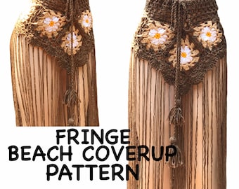 flower granny square fringe beachcoverup (crochet)