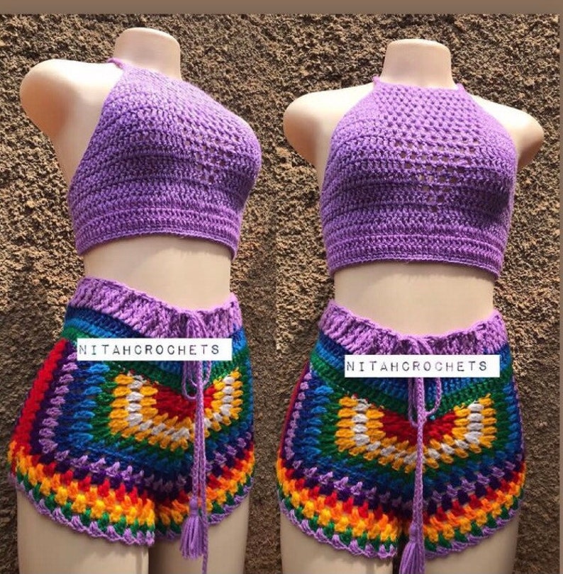 granny stripe crochet booty shorts pdf pattern. all sizes included zdjęcie 5