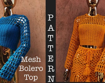 Modèle pdf haut boléro en maille. crop top manches longues en crochet