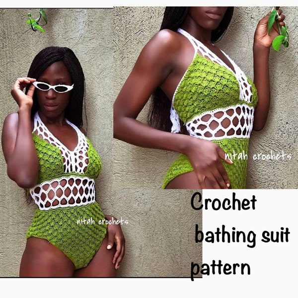 crochet shell stitch,Monokini,bikini, bodysuit, arcade stitch, catsuit,bathing suit,bareback,white,army green,made to fit,elastic