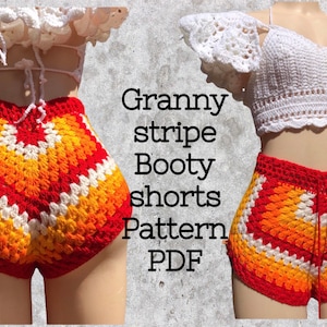 granny stripe crochet booty shorts pdf pattern. all sizes included zdjęcie 1