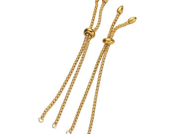 Gold Stainless Steel Slider Bracelet Blanks, Adjustable Box Chain Jewelry Making Supply