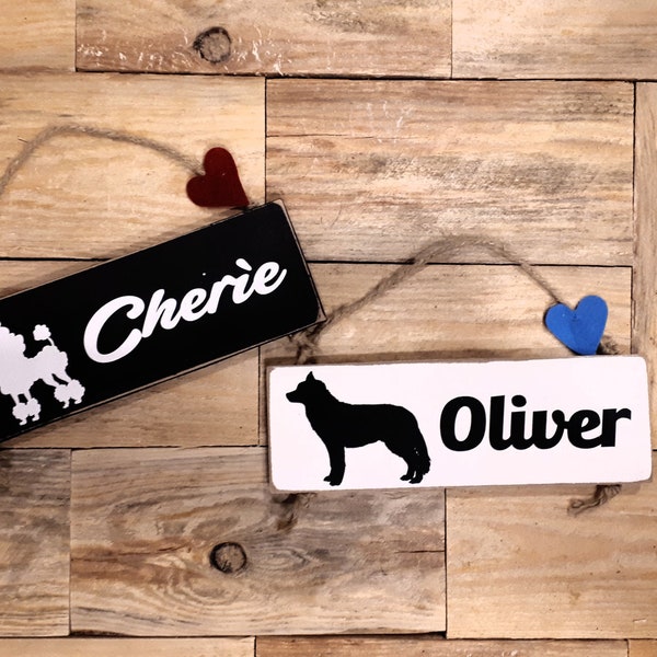 Targa nome cane. Targhetta ornamentale personalizzata in legno per cuccia. Idea regalo.