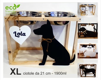 Porte-gamelle en bois surélevé pour grand chien. Support de bol personnalisé. Station alimentaire.