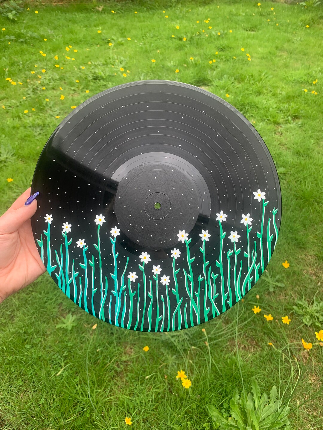 12 Hand Painted Vinyl Record Flowers Etsy UK