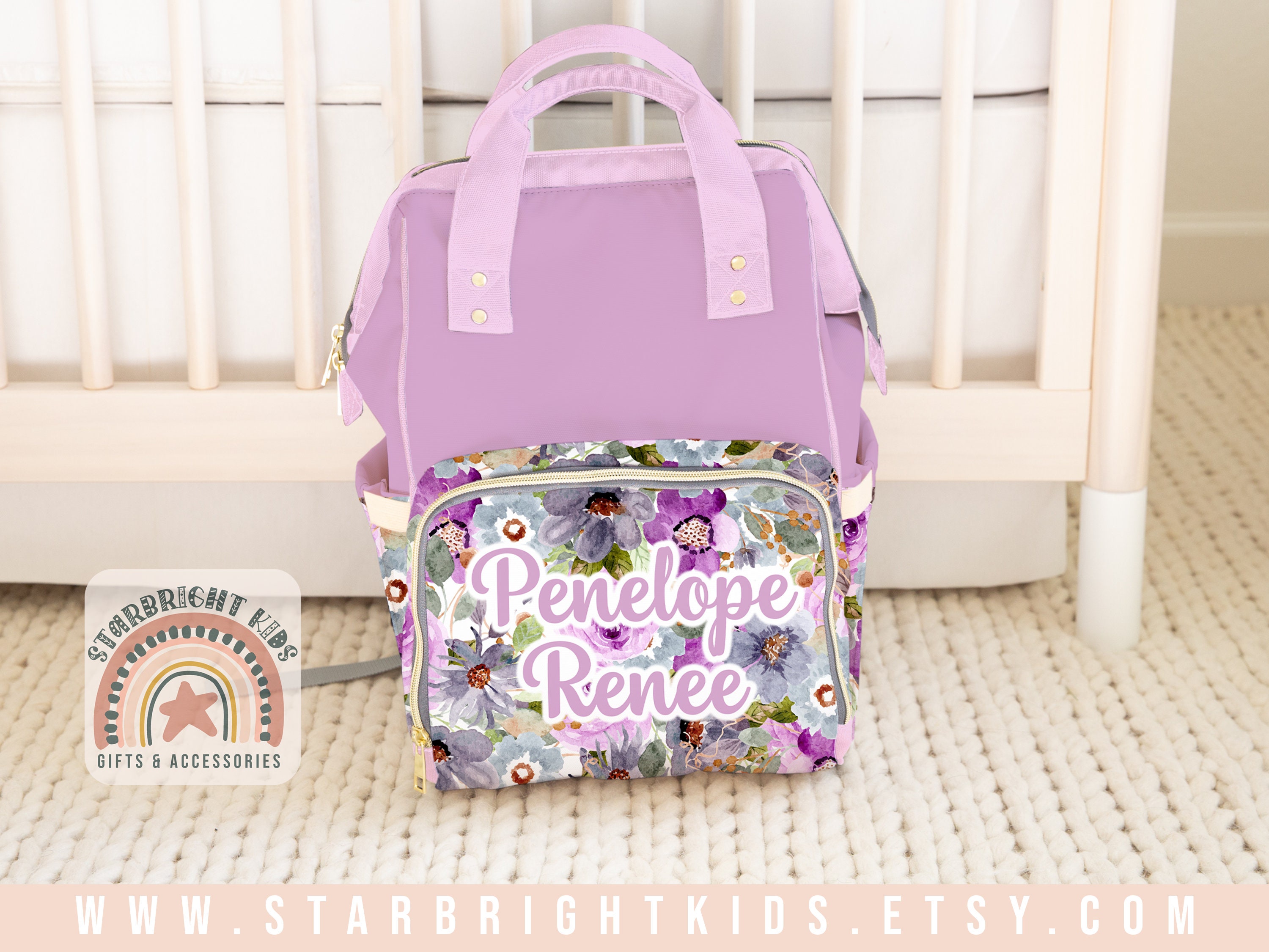 Pastel Purple Floral Personalized Diaper Bag Backpack Nappy Etsy