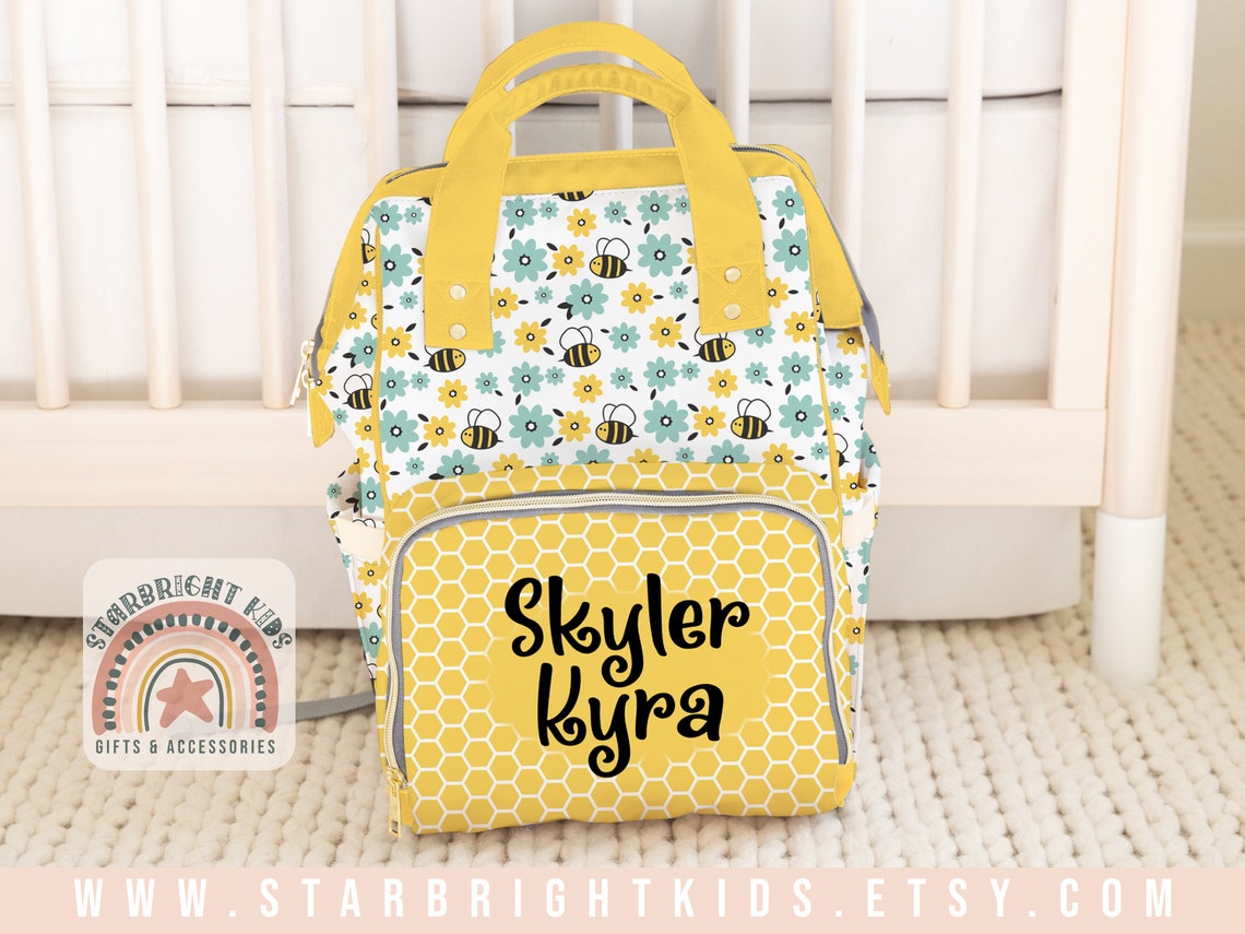 Cute Flower and Bumble Bee Pattern Personalized Diaper Bag Etsy