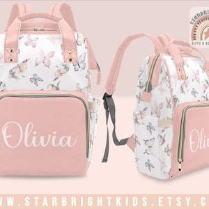 Peach Butterflies Pattern Customized Diaper Bag Backpack Personalized Baby