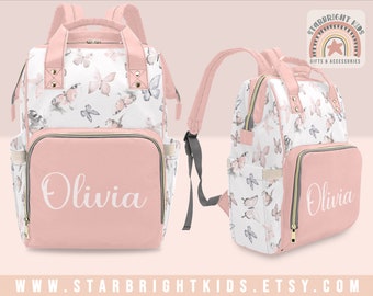 Peach Butterflies Pattern Customized Diaper Bag Backpack Personalized Baby