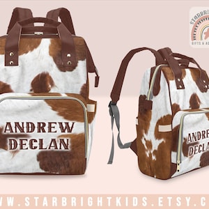 Brown Cow Skin Cattle Print Personalized Diaper Bag Backpack Nappy Bag Mummy Bag Customized Baby