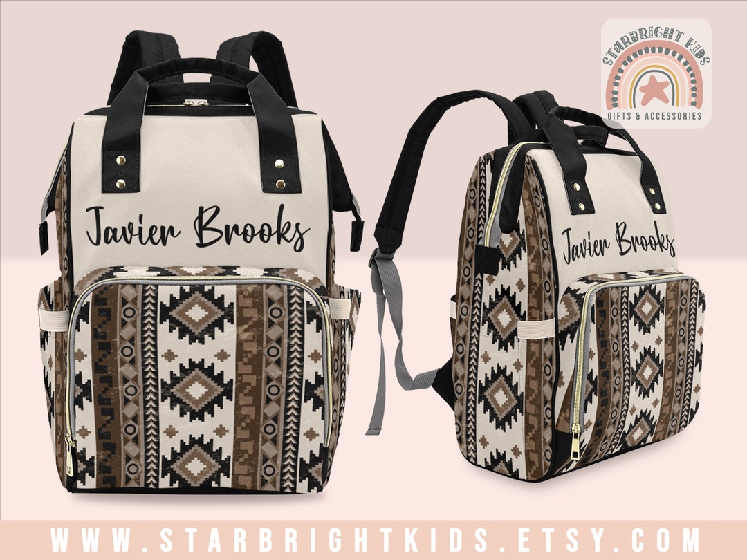 Gender Neutral Backpack Brown Black and Tan Boho Tribal Pattern Gender Neutral Personalized ...