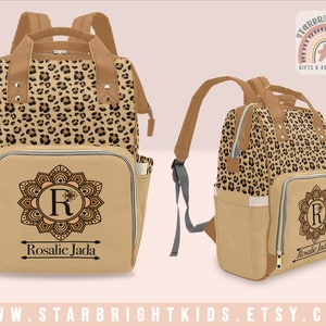 Classic Brown Leopard Print Personalized Diaper Bag Backpack Nappy Bag Mummy Bag Customized Baby
