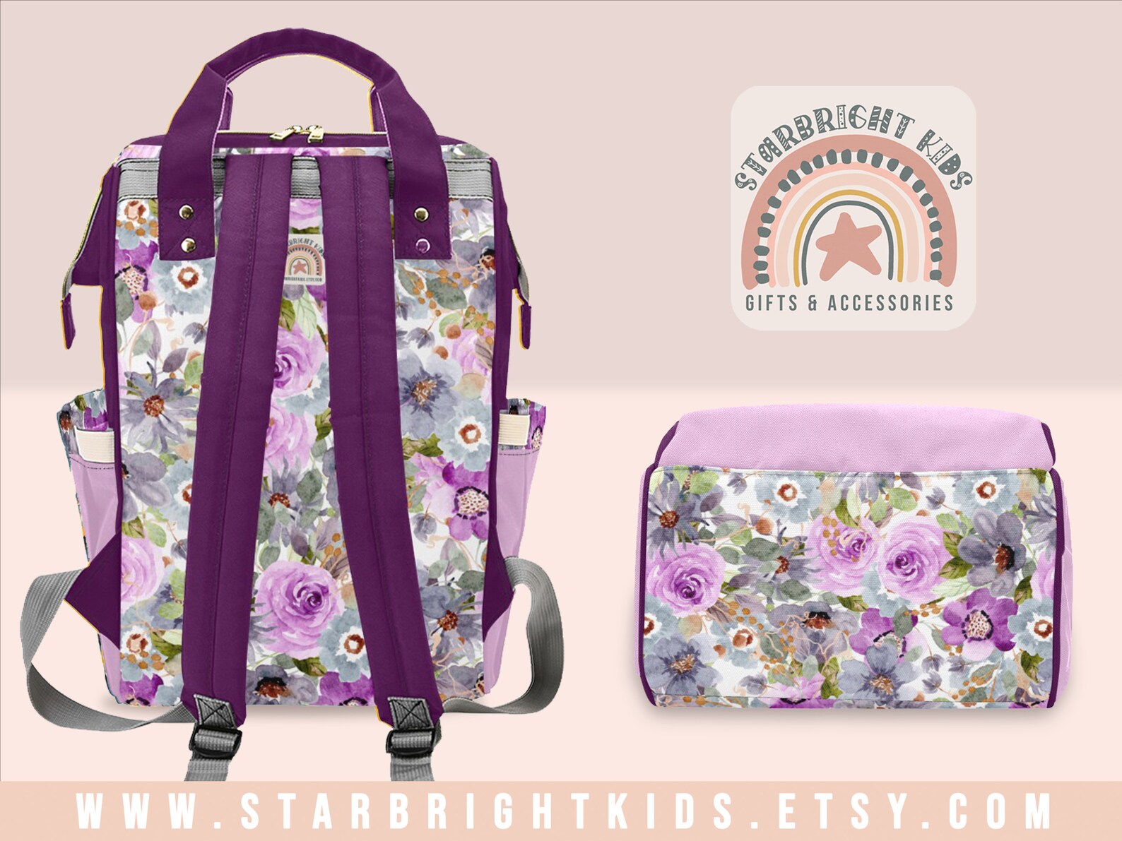 Pastel Purple Floral Personalized Diaper Bag Backpack Nappy Etsy