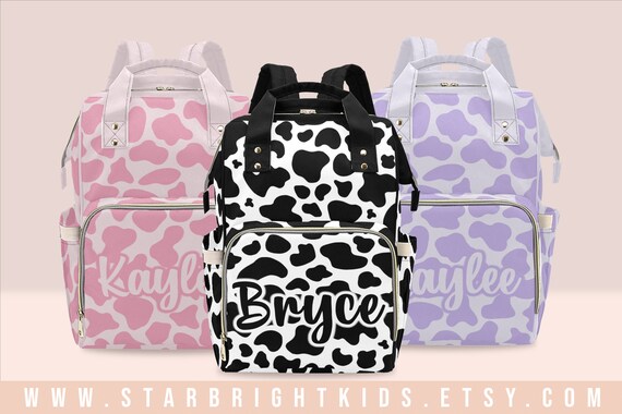 Cow Print Personalized Diaper Bag Backpack Nappy Bag Mummy Bag Customized Baby Etsy