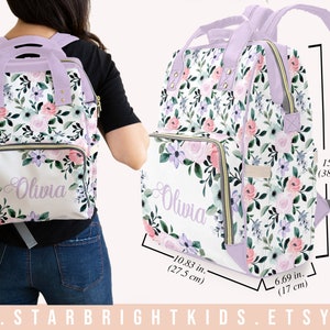 Pastel Coral Green Pink Blue Purple Floral Watercolor Flowers Diaper Bag Backpack Nappy Bag Mummy Bag Customized Baby Purple