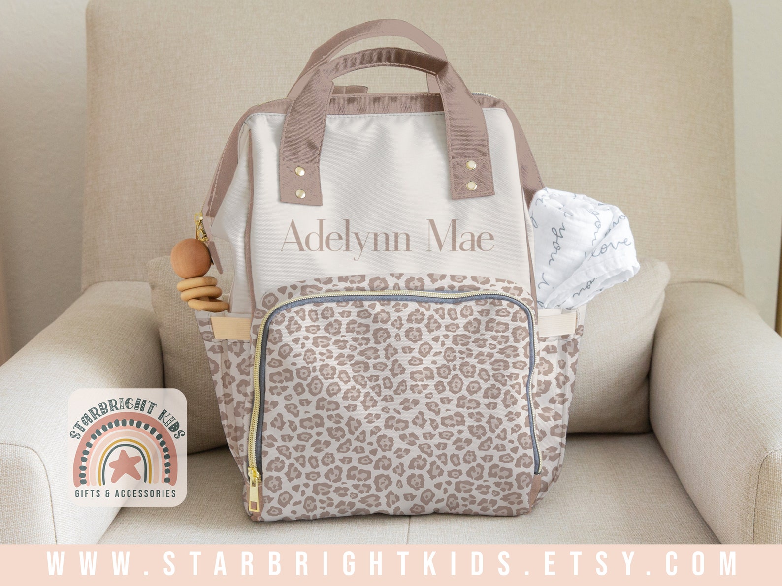 Tan Neutral Leopard Print Customized Diaper Bag Backpack Nappy - Etsy