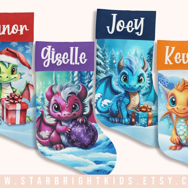 Cute Baby Dragons Boy Girl Personalized Custom Name Christmas Stocking for baby kids teens adults