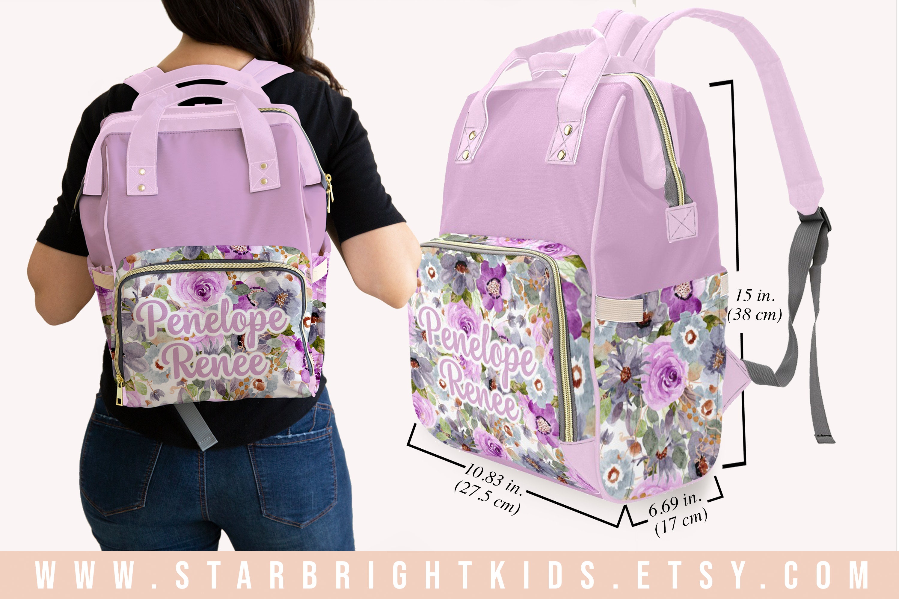 Pastel Purple Floral Personalized Diaper Bag Backpack Nappy Etsy