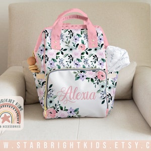 Pastel Coral Green Pink Blue Purple Floral Watercolor Flowers Diaper Bag Backpack Nappy Bag Mummy Bag Customized Baby Coral