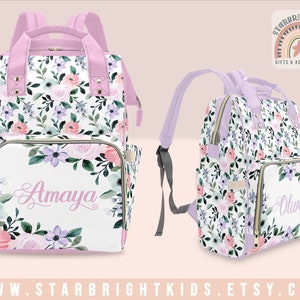 Pastel Coral Green Pink Blue Purple Floral Watercolor Flowers Diaper Bag Backpack Nappy Bag Mummy Bag Customized Baby