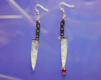 Large Bloody Iridescent Knife Earrings