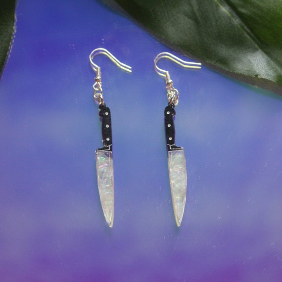 Small Iridescent Knife Earrings