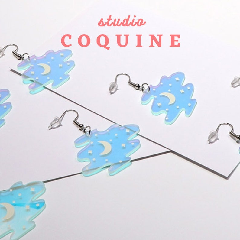 STARRY NIGHT Earrings Dangle Drop Holographic Celestial Earrings Sky Aesthetic Weird Earrings Cool Earrings Alt Earrings Novelty Earrings
