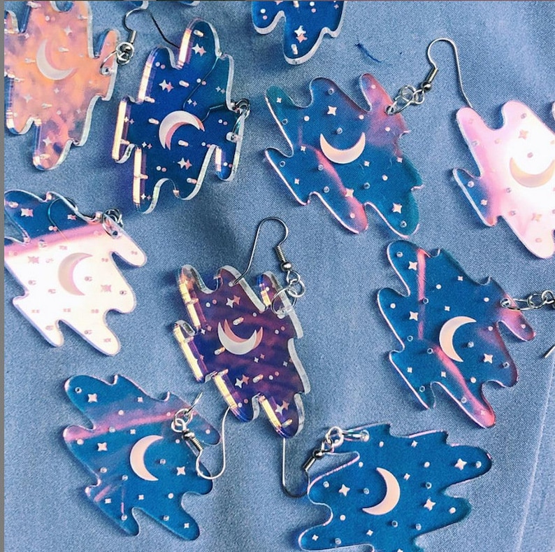 STARRY NIGHT Earrings Dangle Drop Holographic Celestial Earrings Sky Aesthetic Weird Earrings Cool Earrings Alt Earrings Novelty Earrings