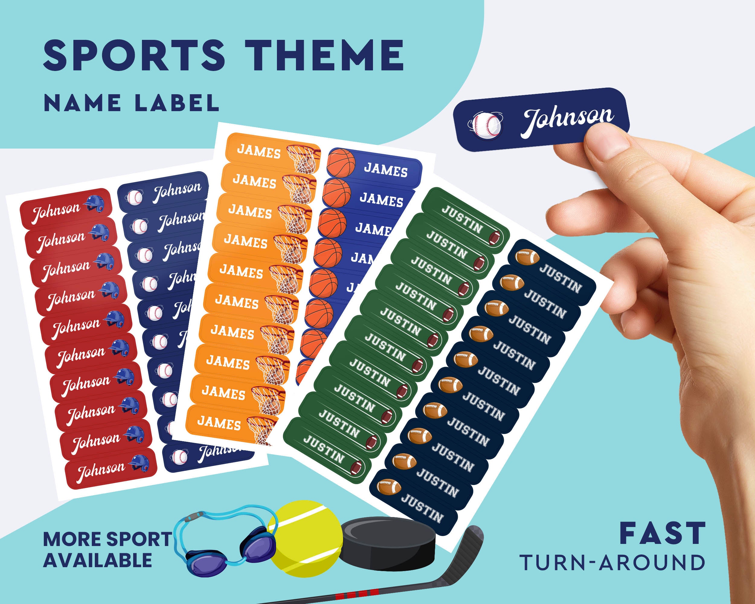 Personalized Sports Theme Kids Name Label for School ...