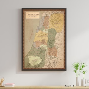 Bible Map of Israel 12 Tribes of Israel, Twelve Tribes of Israel Map, Large Holy Land Artwork, Biblical Map 12 Tribes of Israel Standard Map