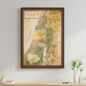 Bible Map of Israel 12 Tribes of Israel, Twelve Tribes of Israel Map, Large Holy Land Artwork, Biblical Map 12 Tribes of Israel Deluxe Map