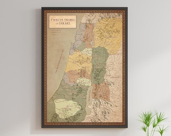 Bible Map of Israel 12 Tribes of Israel, Twelve Tribes of Israel Map, Large Holy Land Artwork, Biblical Map 12 Tribes of Israel Standard Map