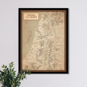 Bijbelkaart van Israël in de tijd van Jezus, het oude Israël in de tijd van Jezus, Heilige Land Artwork, Bijbelse kaart van Palestina voor klaslokaal, oud
