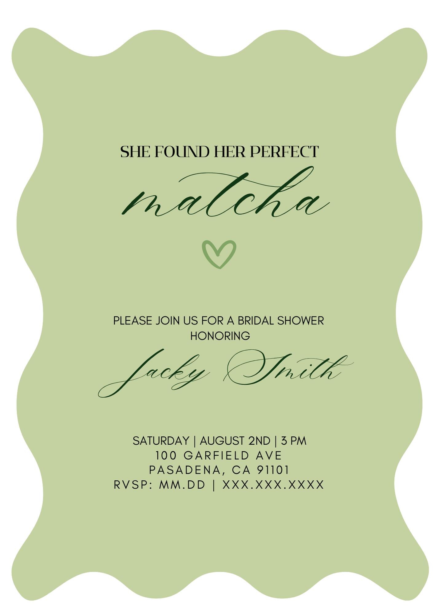 Bridal Shower Invite Template, Found Her Perfect Matcha, Green Bridal ...