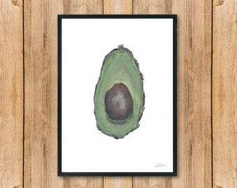 Simple Avocado Downloadable Print | Acrylic Painting Food Art | Modern Kitchen Wall Art Prints