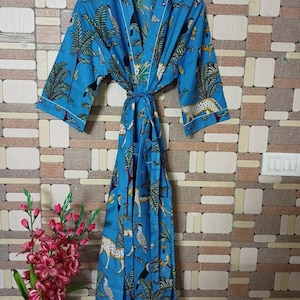 Indyjskie długie Kimono blokowa sukienka z nadrukiem damska szata Kimono szlafrok szlafrok damska bielizna nocna garnitur długie Kimono wielokolorowy