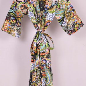 Indyjski duży kwiatowy szlafrok z nadrukiem szlafrok bawełniany, szlafrok kimono szlafrok damski bielizna nocna garnitur długie kimono musztardowa damska bielizna nocna
