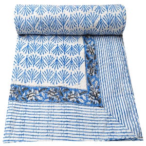 Beautiful floral Print kantha quilt Indian hand block kantha quilt Reversible cotton Bedding Bedspread Queen Size Kantha Gudari