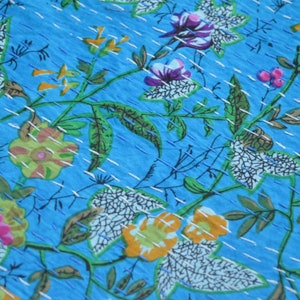 Indian Ethnic Paradise Print Kantha Quilt Hand Block Print Queen Size 100% Cotton Bedspread Bedding throw Blanket