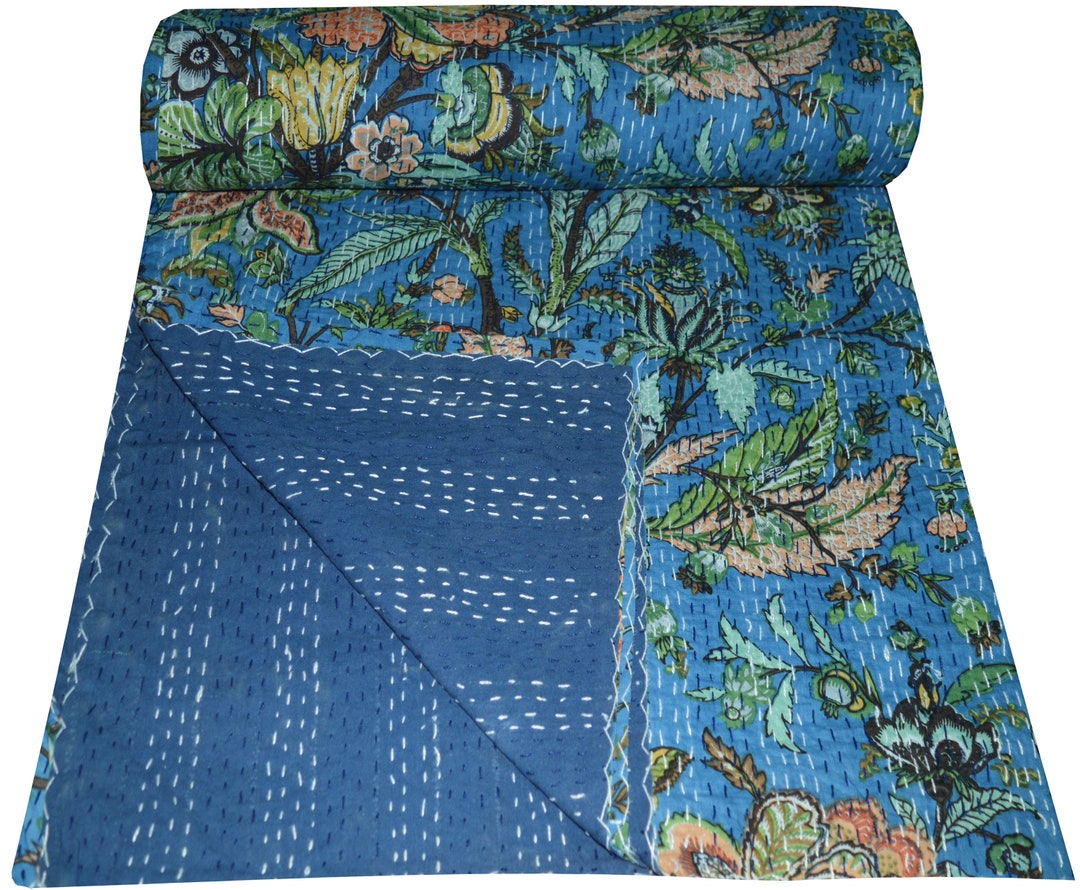 Copriletto Indiano Kantha Patchwork - Trapunta Vintage Handmade, Cotone, 215x140 Cm - Foto 2