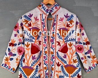 Cotton Suzani Hand Embroidery Jacket Coat,Women Wear Winter Jackets, Bridesmaid Gift, Winter Jacket, Kimono Robe, Bridesmaid Jackets