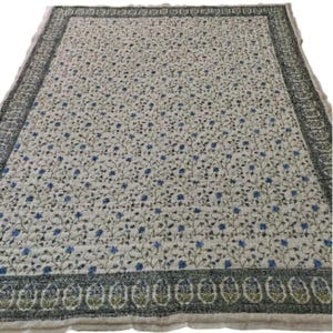 Indian Jaipuri Blue Print Quilt, Floral Razai Cotton Handmade Quilt, Bedspread Comforter Anokhi Design, Boho Bohemian, Cotton Filling