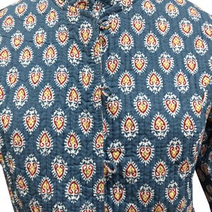 Quilted Reversible Hand block Printed Jacket Boho Floral Print Jacket Indian Vintage Handmade Full Sleeve Coats jacket For Women Blue Color