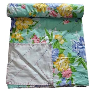 Pure Cotton Kantha Quilt Bedding throw sofa coverlet bedspread Double size Handmade vintage Multicolor blanket