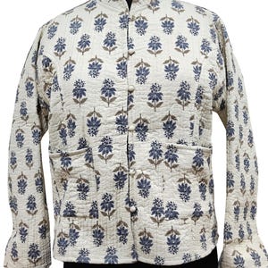 Quilted Reversible Hand block Printed Jacket Boho Floral Jacket Indian Vintage Handmade Full Sleeve Coats, jacket For Women