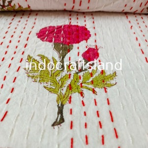 Hand Block Printed Quilt Handmade kantha Quilt Indian Kantha Quilt Indian Print Summer Winter Cotton Bedspread Indian Light Weight Bedding