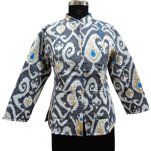 Quilted Reversible Hand block Printed Jacket Boho Floral Print Jacket Indian Vintage Handmade Full Sleeve Coats, jacket For Women Boho