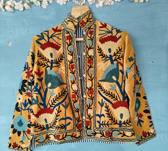 Indian Hand Embroidery Jacket Coat Women Wear Winter Jackets Bridesmaid Gift Winter Jacket Kimono Robe Bridesmaid Jackets Velvet Suzani