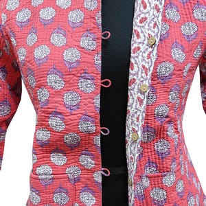 Quilted Reversible Hand block Printed Jacket Boho Floral Print Jacket Indian Vintage Handmade Full Sleeve Coats, jacket For Women Boho Pink